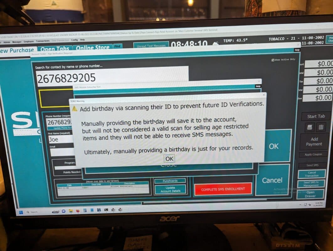 This is the warning to the employee that the ID must be scanned.