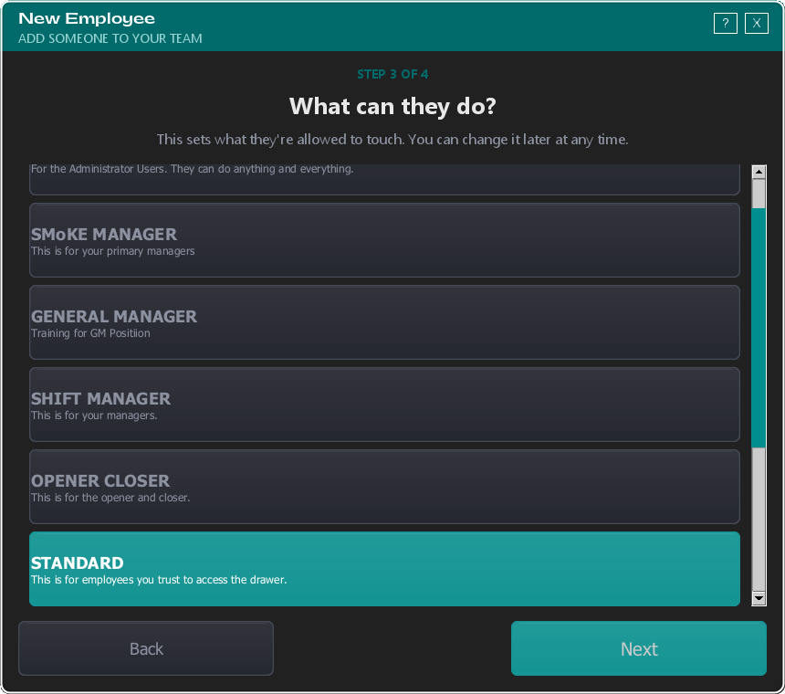 Step 3 — choosing an access level
