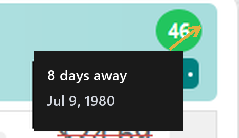 Tapping the age circle shows the birthday details popup