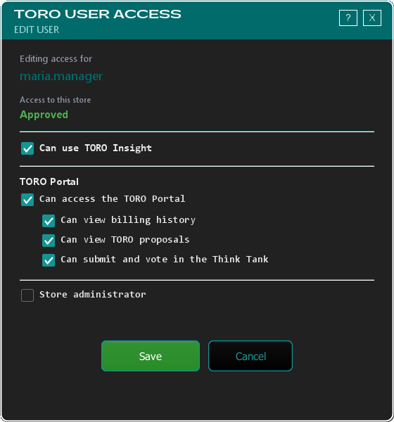 The Edit User window
