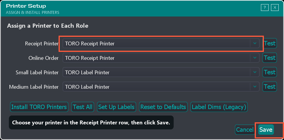 Set Up Printer window